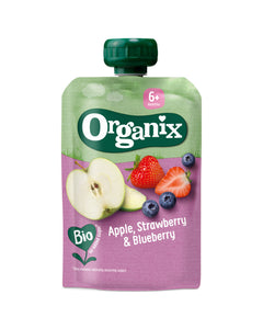 Organix - Apple Strawberry and Blueberry Fruit Puree Pouch - 100G